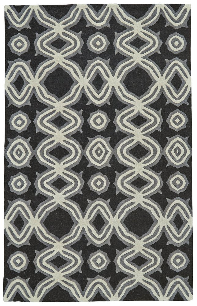 5' X 8' Black Gray and Ivory Wool Abstract Hand Tufted Area Rug