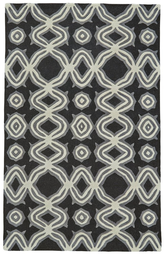 5' X 8' Black Gray and Ivory Wool Abstract Hand Tufted Area Rug