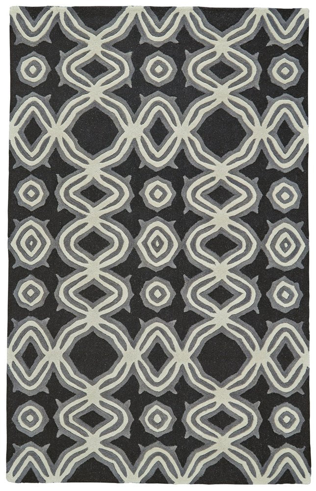 5' X 8' Black Gray and Ivory Wool Abstract Hand Tufted Area Rug