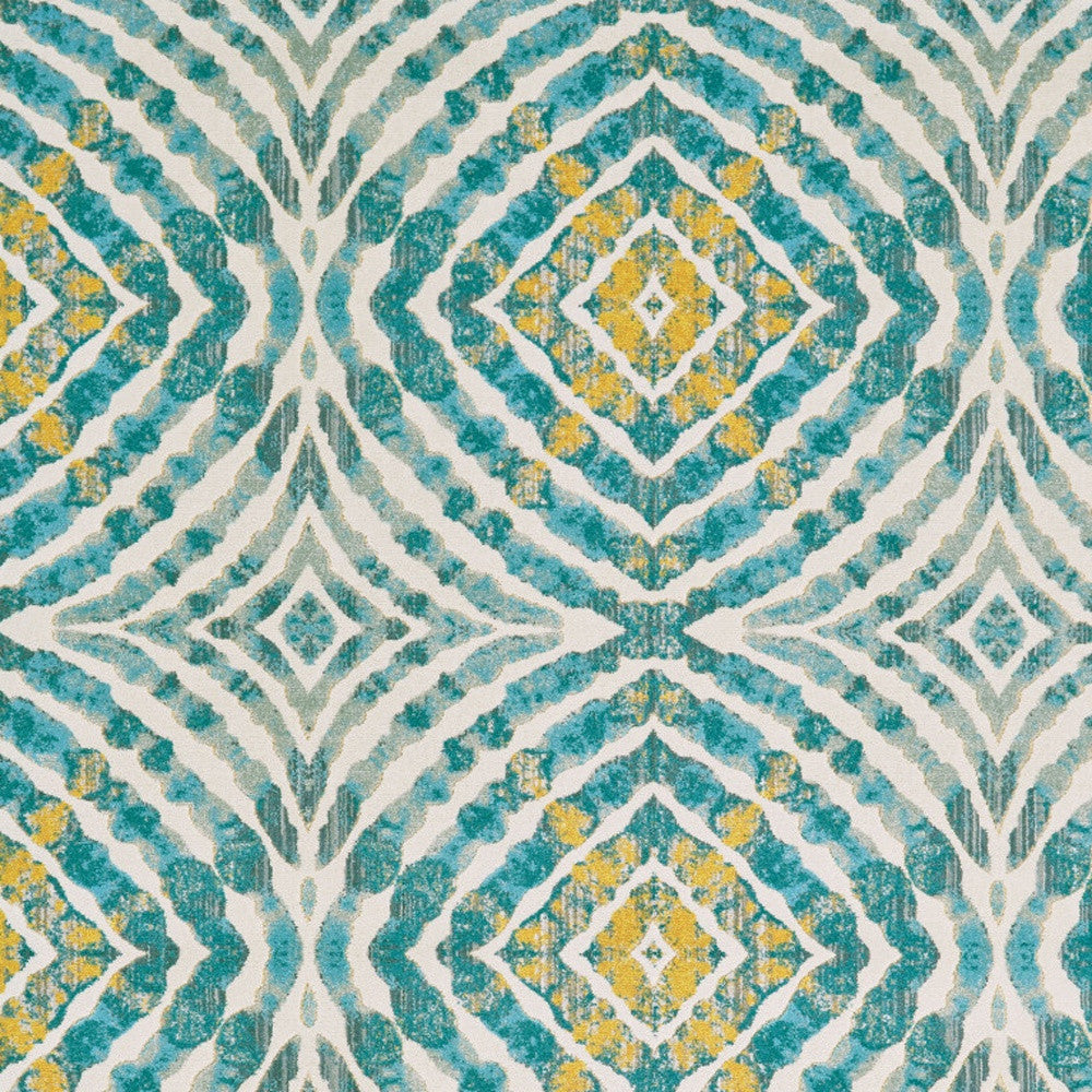 7' X 10' Blue Ivory and Yellow Abstract Power Loom Area Rug