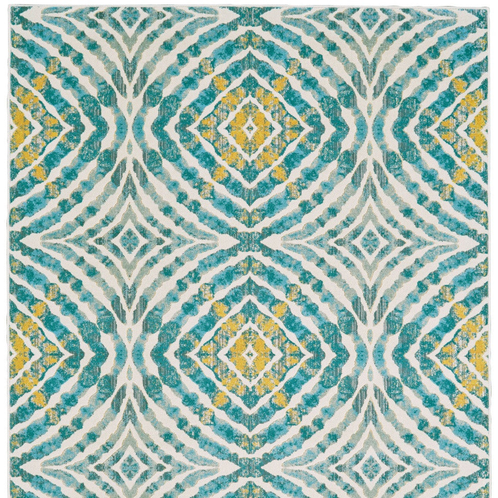 7' X 10' Blue Ivory and Yellow Abstract Power Loom Area Rug