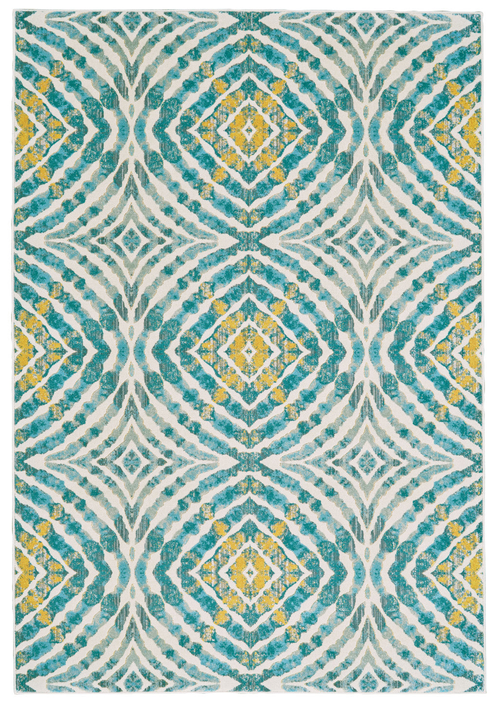 7' X 10' Blue Ivory and Yellow Abstract Power Loom Area Rug
