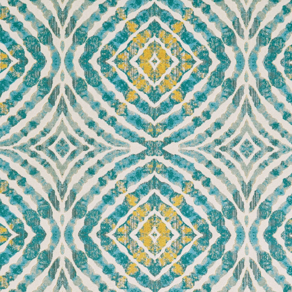 7' X 10' Blue Ivory and Yellow Abstract Power Loom Area Rug