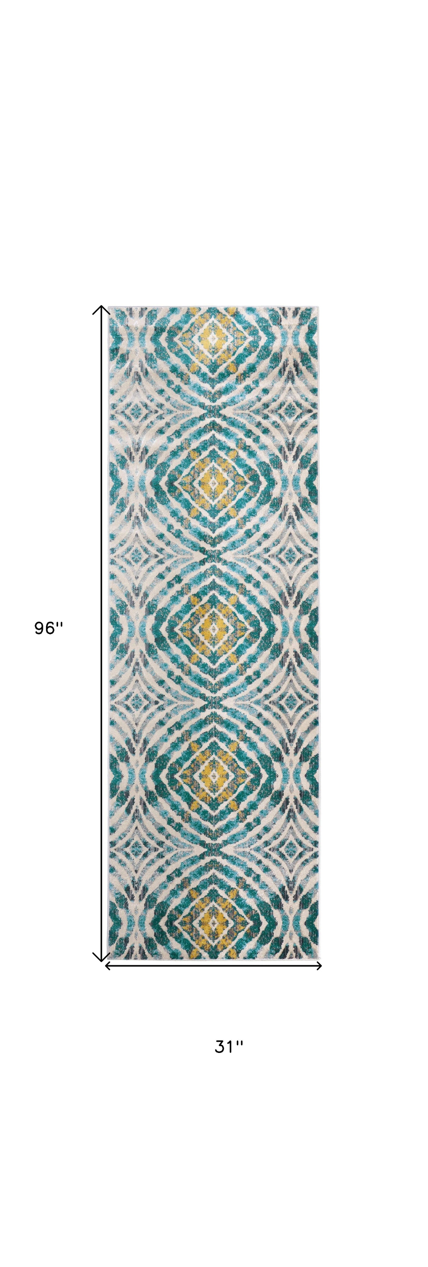 7' X 10' Blue Ivory and Yellow Abstract Power Loom Area Rug