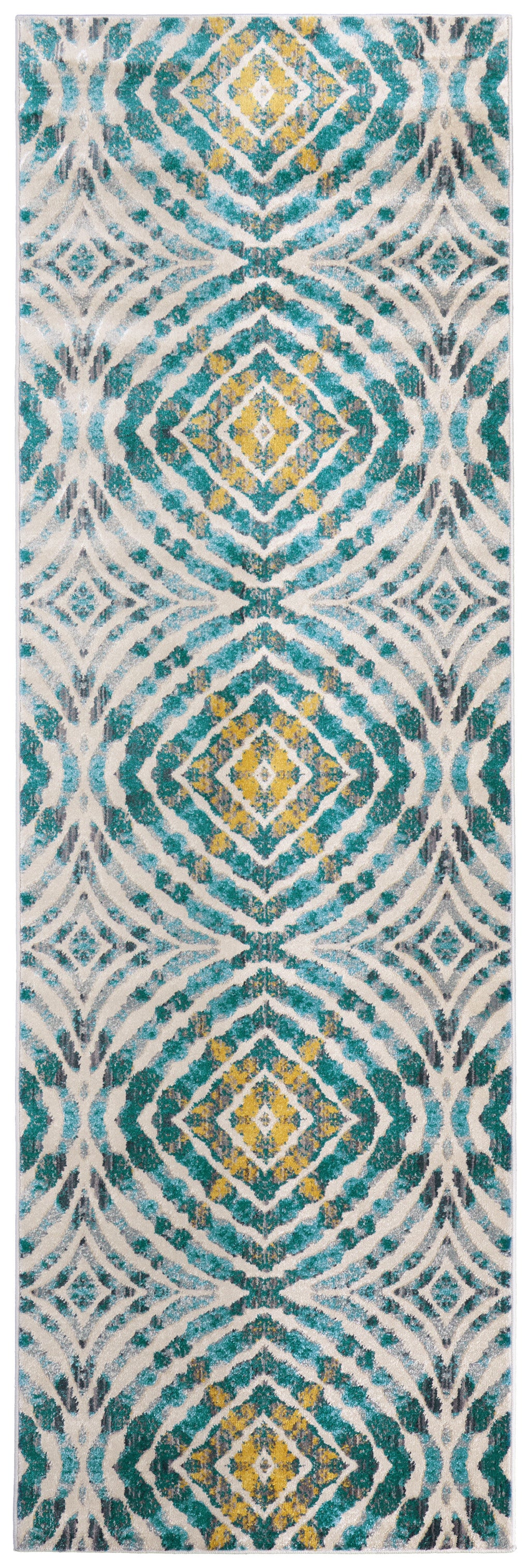 7' X 10' Blue Ivory and Yellow Abstract Power Loom Area Rug