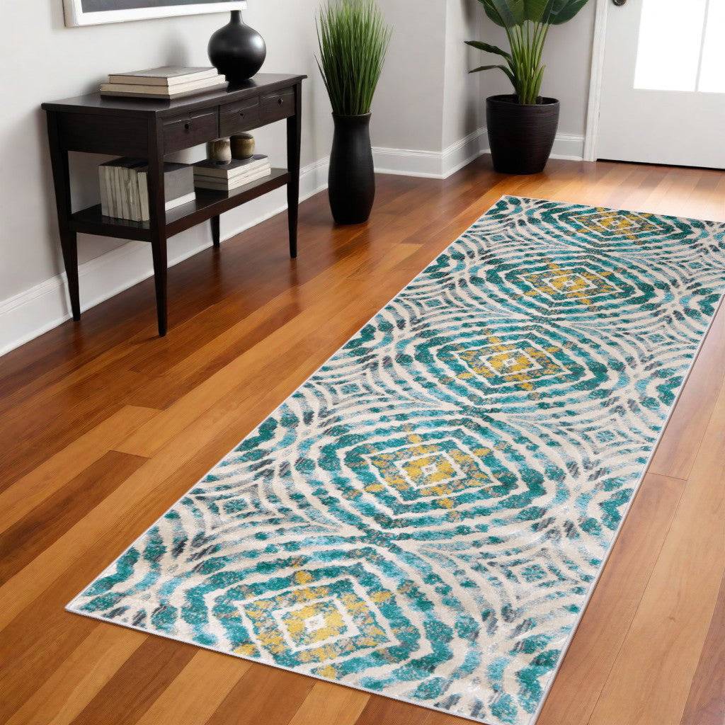 7' X 10' Blue Ivory and Yellow Abstract Power Loom Area Rug