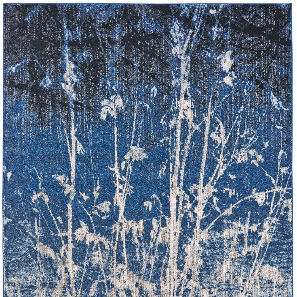 10' X 14' Gray Black and Blue Abstract Power Loom Worn Faded Area Rug