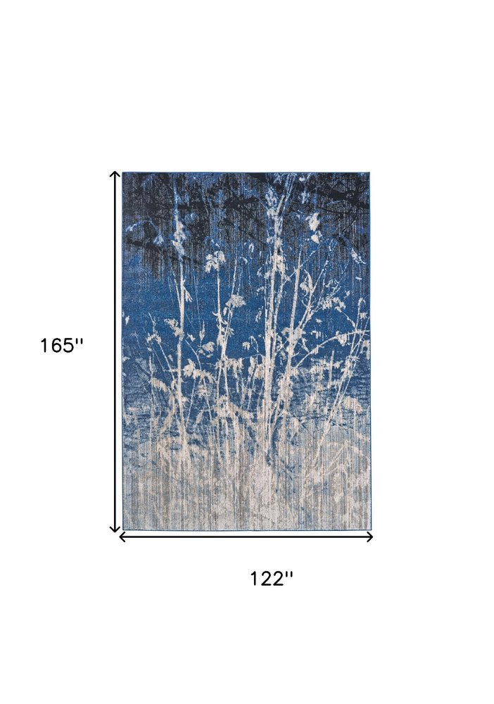 10' X 14' Gray Black and Blue Abstract Power Loom Worn Faded Area Rug