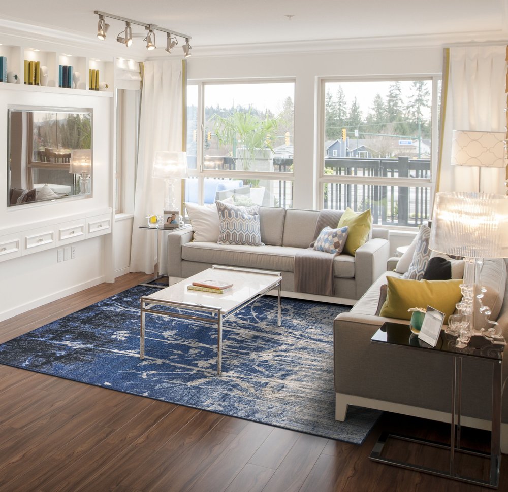 10' X 14' Gray Black and Blue Abstract Power Loom Worn Faded Area Rug