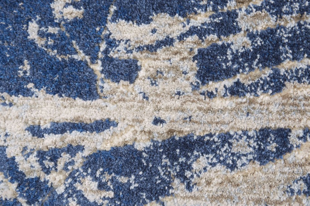 10' X 14' Gray Black and Blue Abstract Power Loom Worn Faded Area Rug