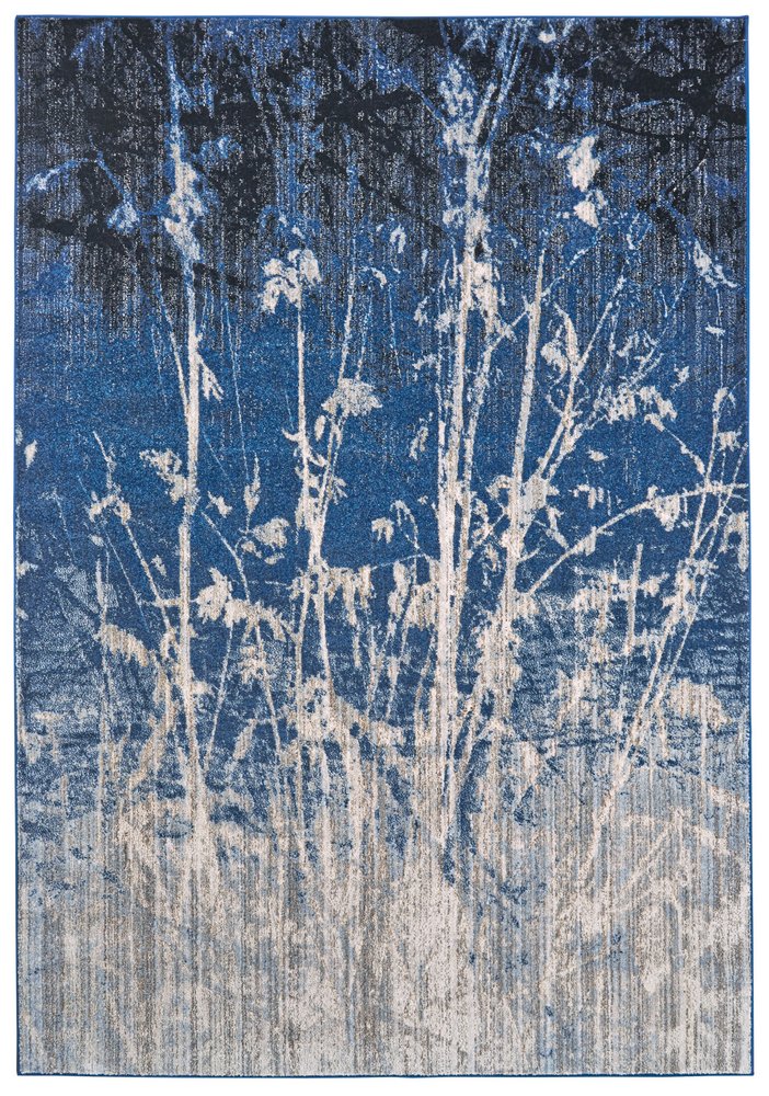 10' X 14' Gray Black and Blue Abstract Power Loom Worn Faded Area Rug