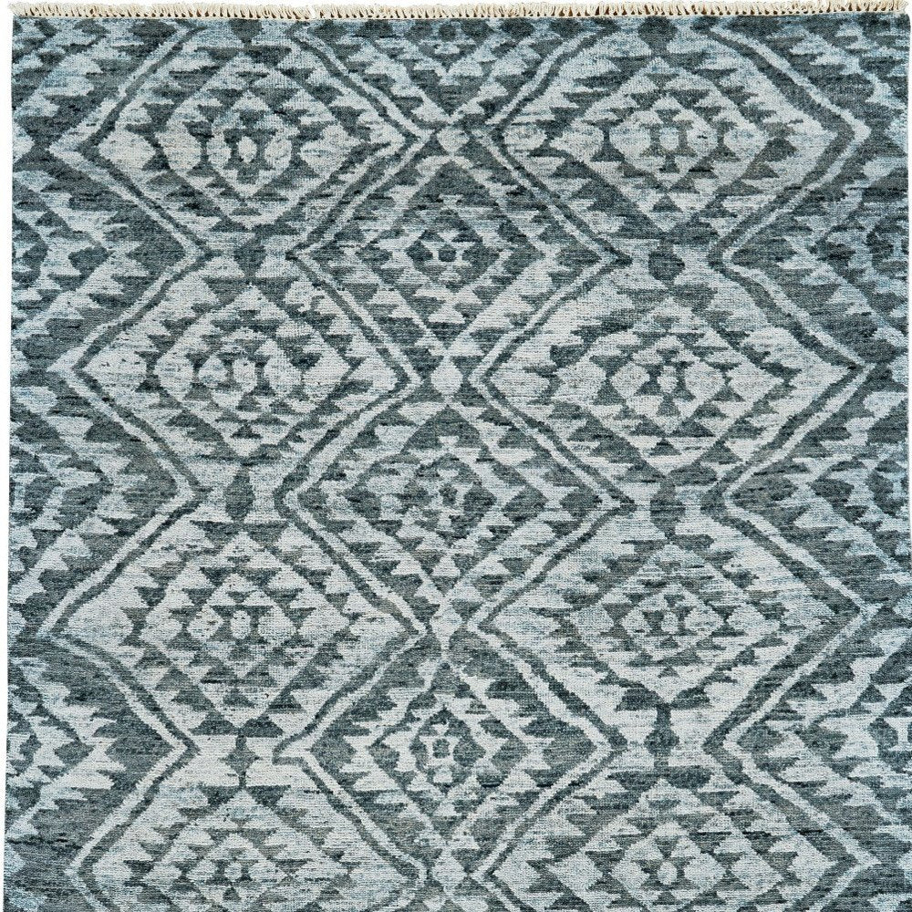 2' X 3' Gray and Blue Wool Southwestern Hand Knotted Area Rug