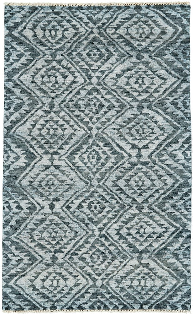 2' X 3' Gray and Blue Wool Southwestern Hand Knotted Area Rug
