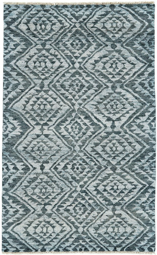 2' X 3' Gray and Blue Wool Southwestern Hand Knotted Area Rug
