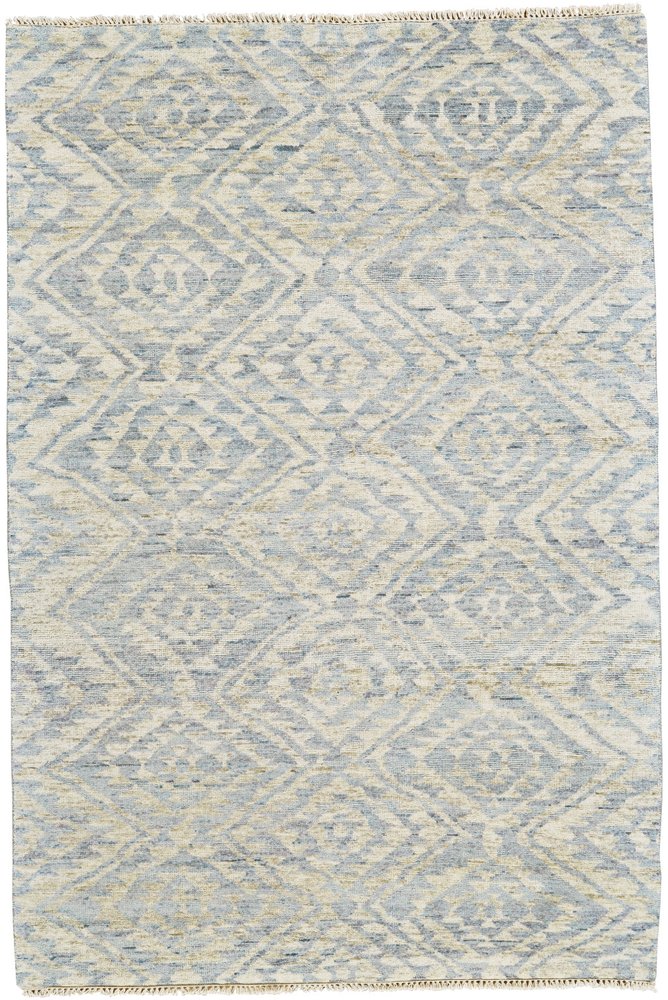 2' X 3' Gray and Blue Wool Southwestern Hand Knotted Area Rug
