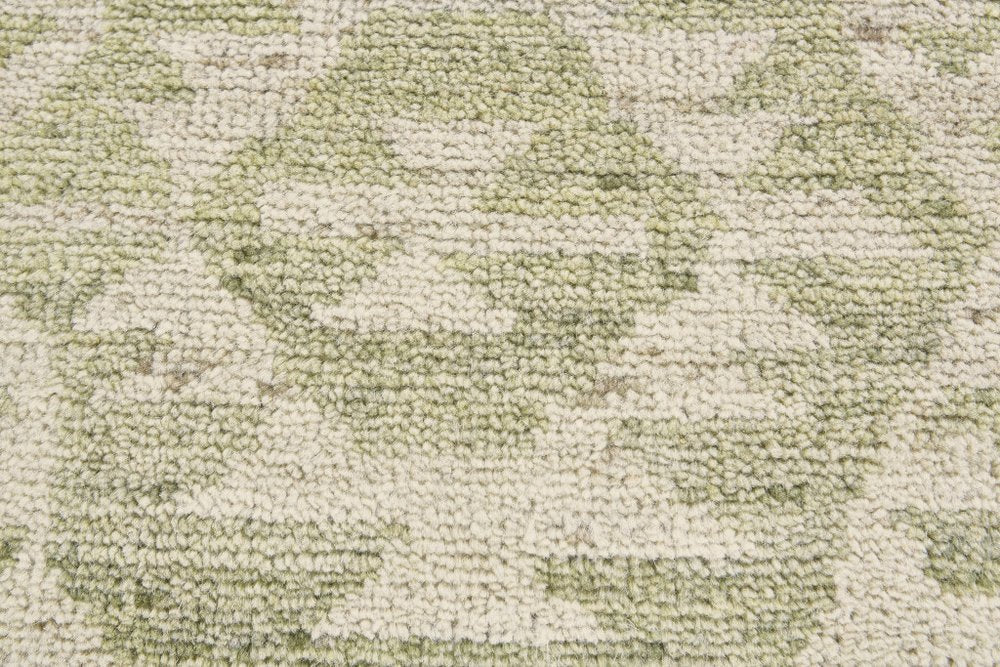 6' X 9' Green and Ivory Wool Southwestern Hand Knotted Area Rug