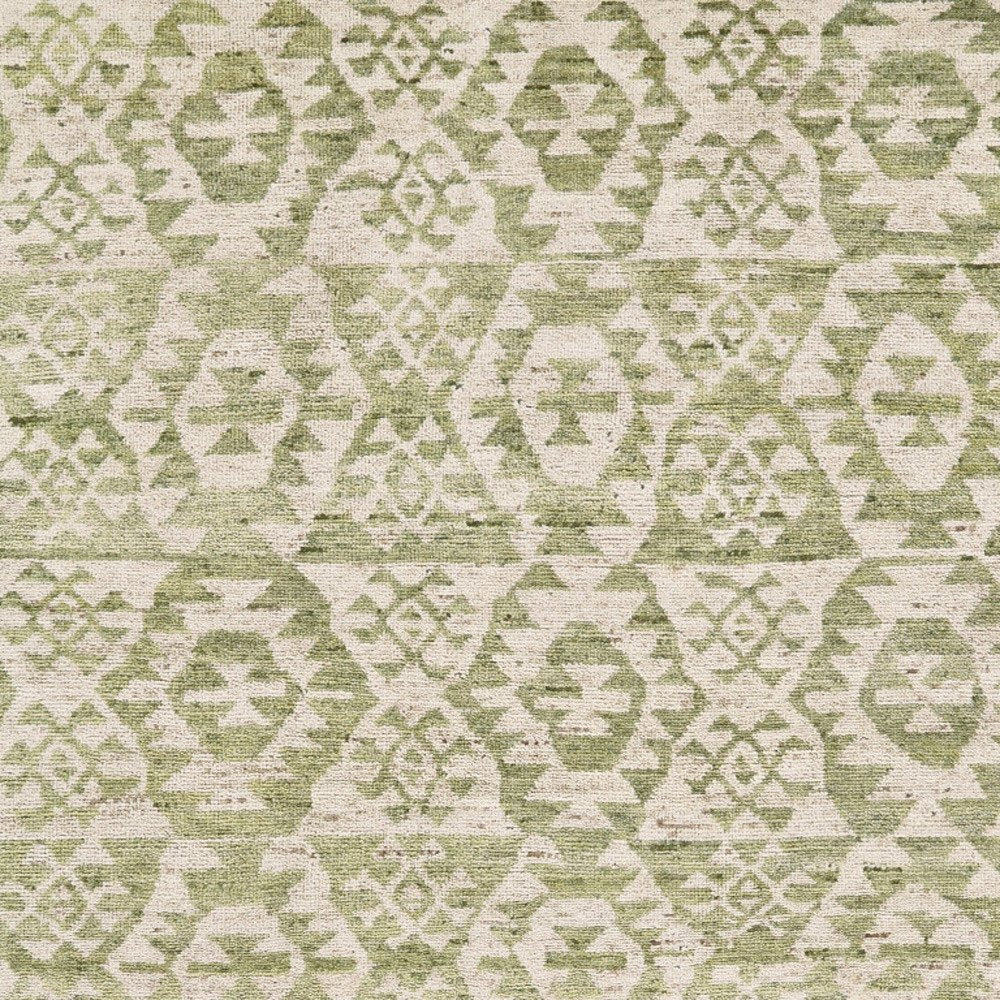 6' X 9' Green and Ivory Wool Southwestern Hand Knotted Area Rug