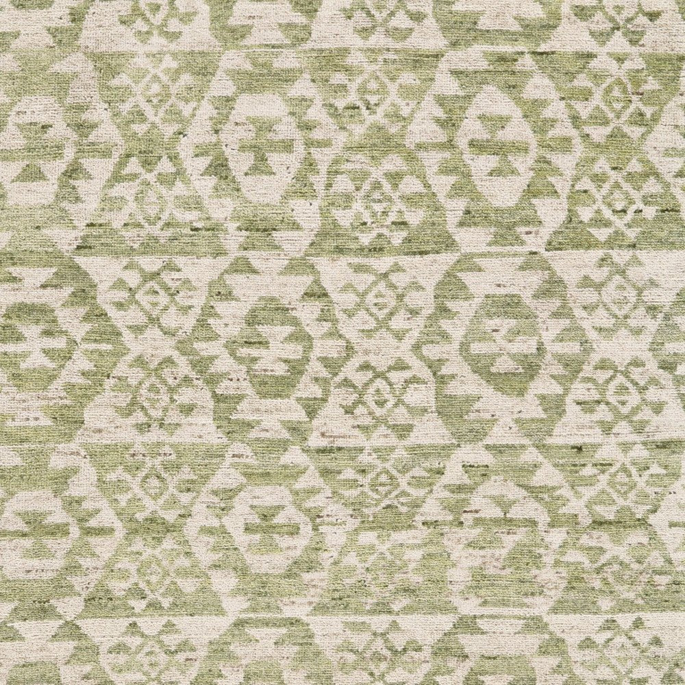 6' X 9' Green and Ivory Wool Southwestern Hand Knotted Area Rug