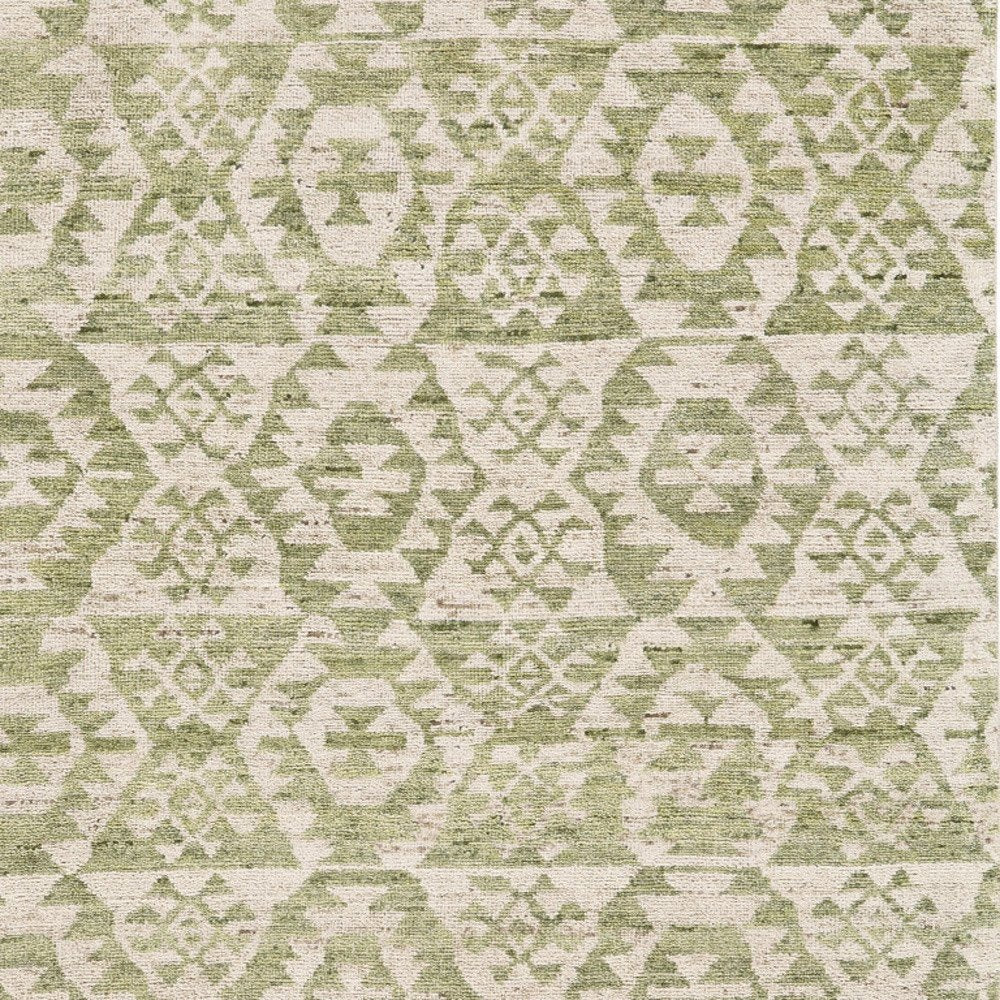6' X 9' Green and Ivory Wool Southwestern Hand Knotted Area Rug