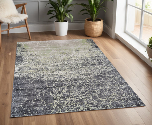 4' X 6' Ivory Gray and Green Abstract Power Loom Area Rug