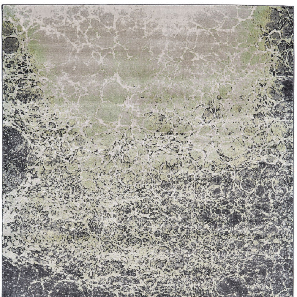 4' X 6' Ivory Gray and Green Abstract Power Loom Area Rug