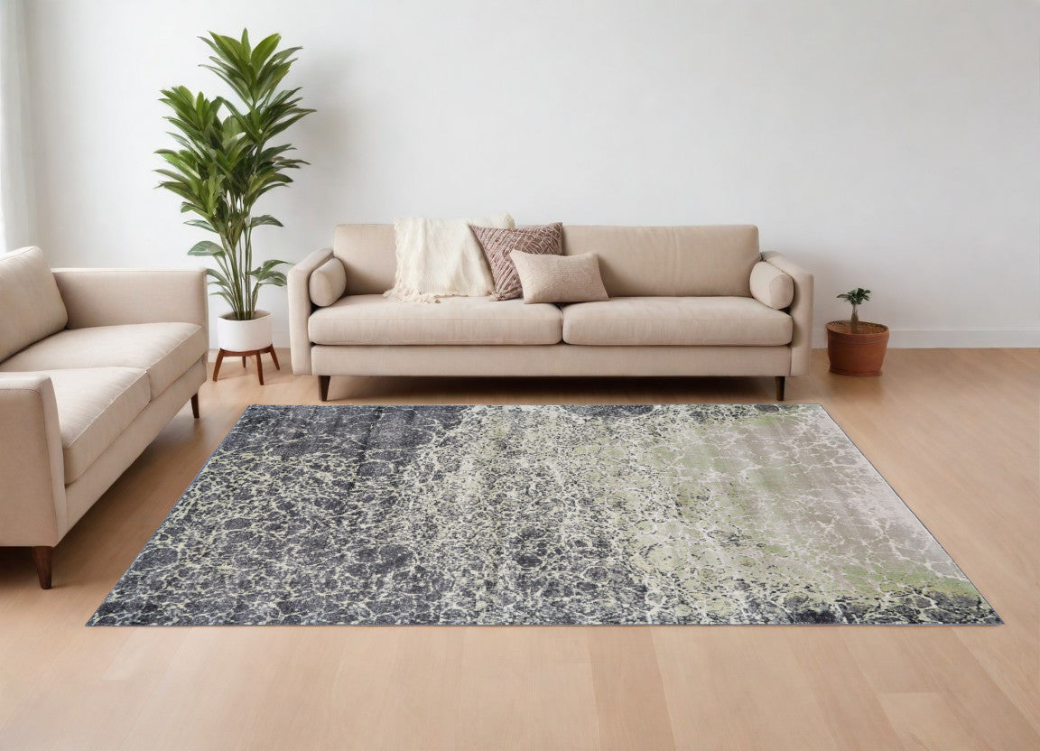 4' X 6' Ivory Gray and Green Abstract Power Loom Area Rug
