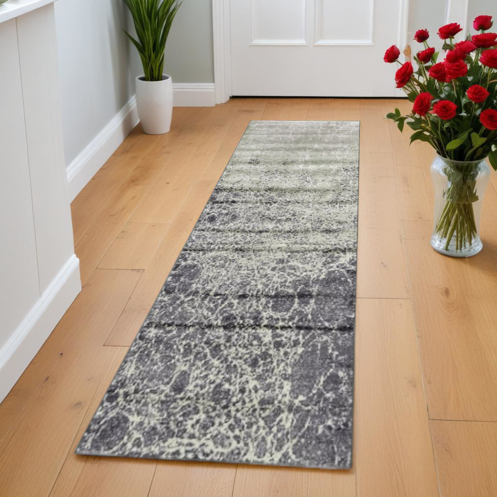 4' X 6' Ivory Gray and Green Abstract Power Loom Area Rug