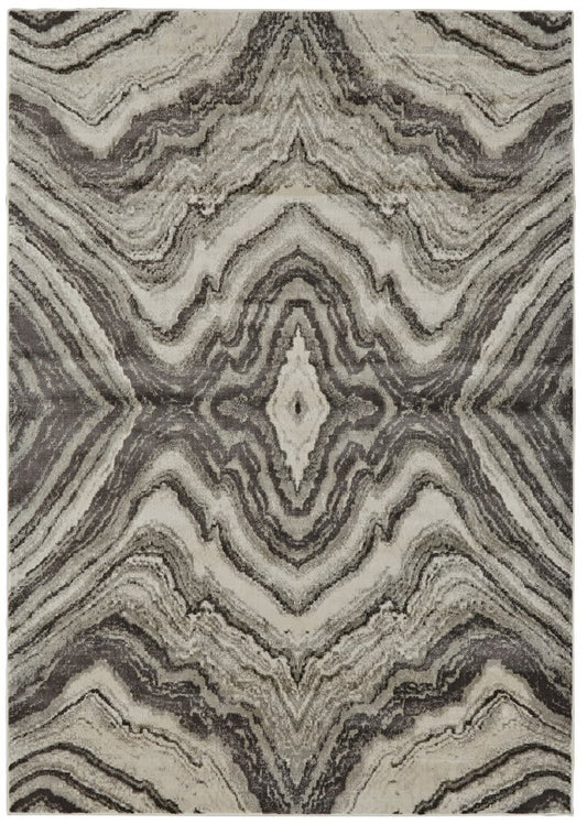 7' X 10' Ivory Gray and Tan Abstract Power Loom Area Rug