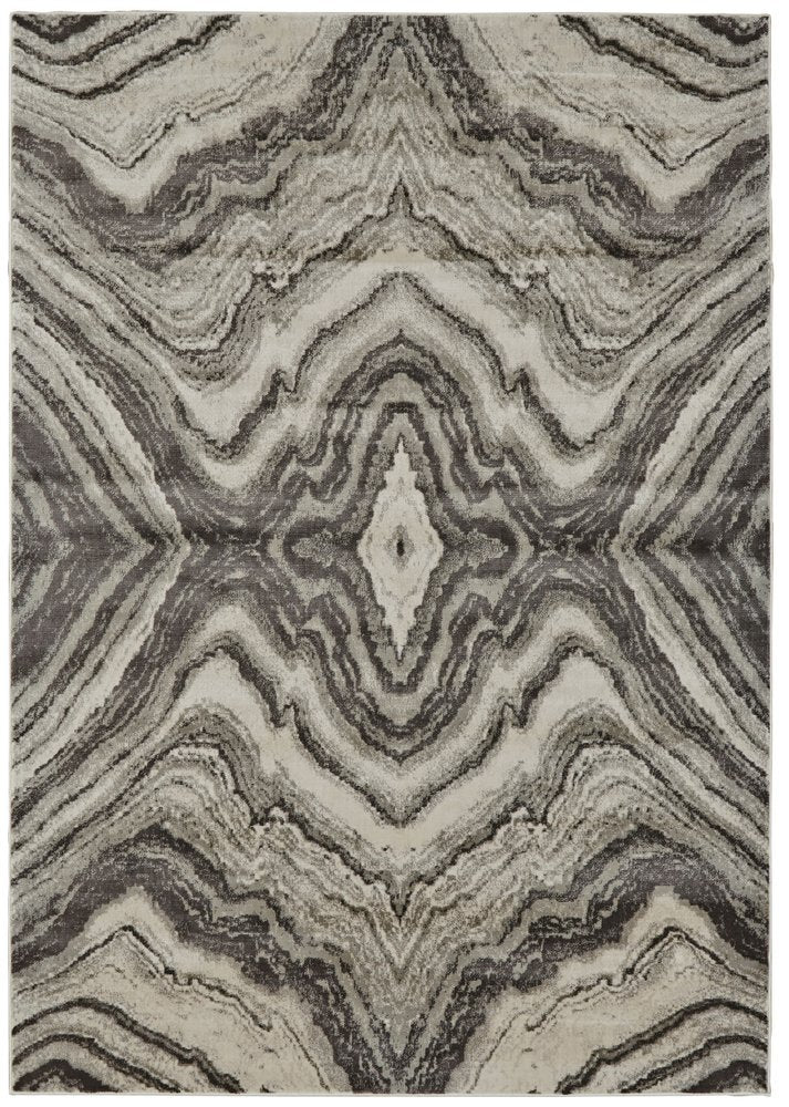 7' X 10' Ivory Gray and Tan Abstract Power Loom Area Rug