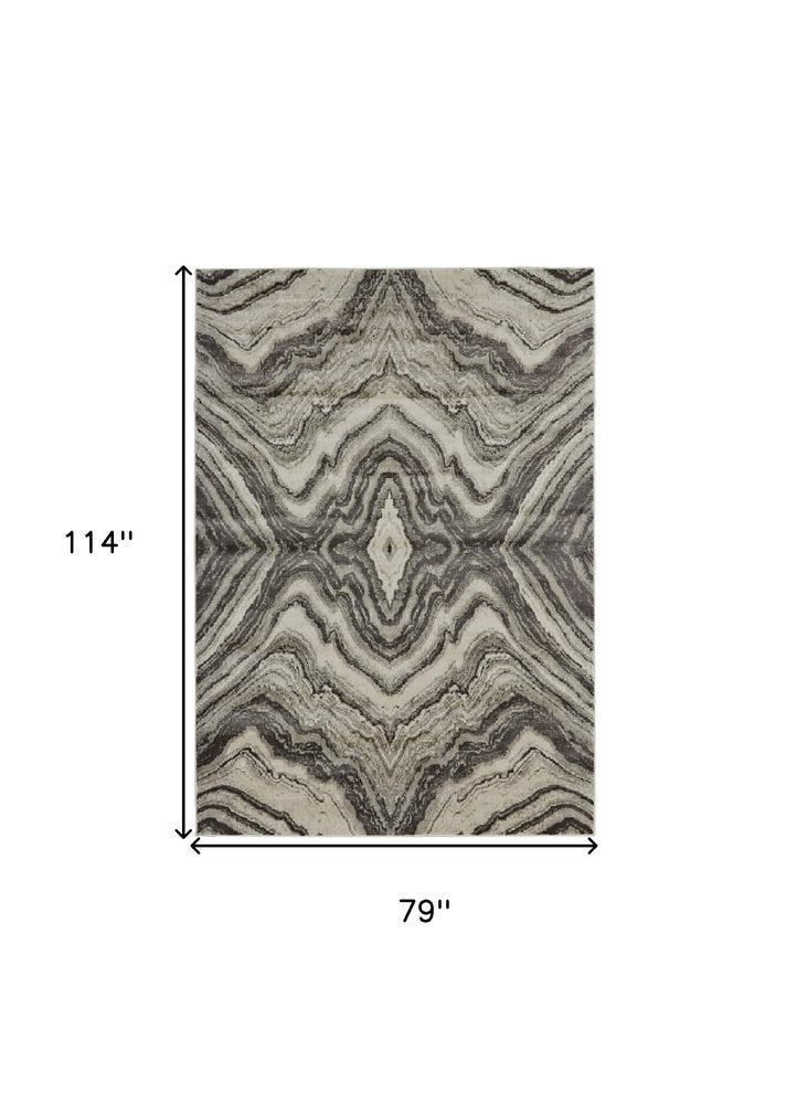 7' X 10' Ivory Gray and Tan Abstract Power Loom Area Rug