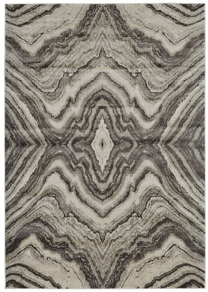 7' X 10' Ivory Gray and Tan Abstract Power Loom Area Rug