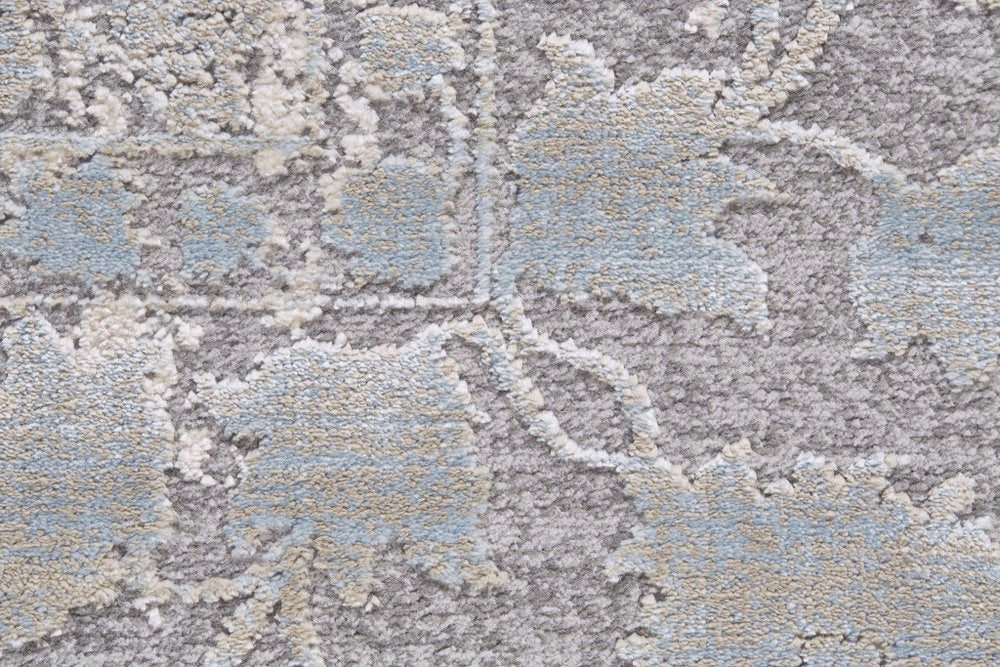10' X 13' Ivory Taupe and Blue Abstract Power Loom Worn Faded Area Rug