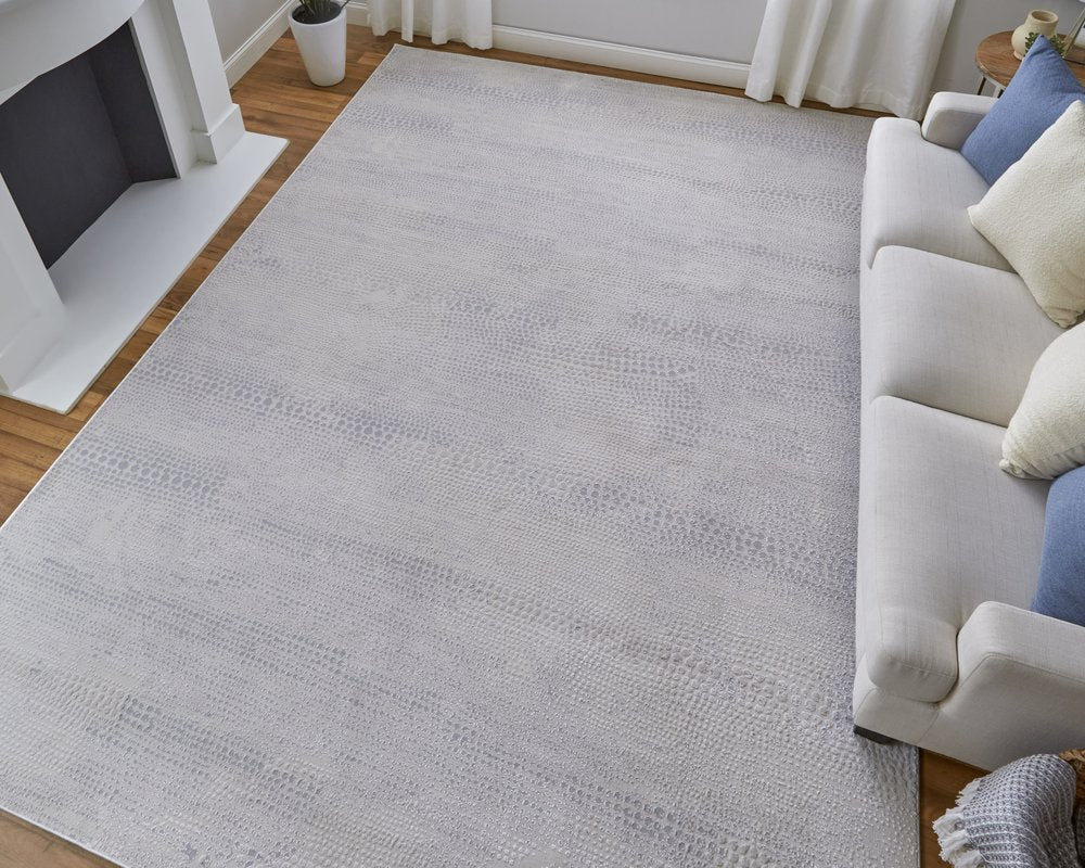 10' X 13' Gray and Ivory Abstract Power Loom Worn Faded Area Rug