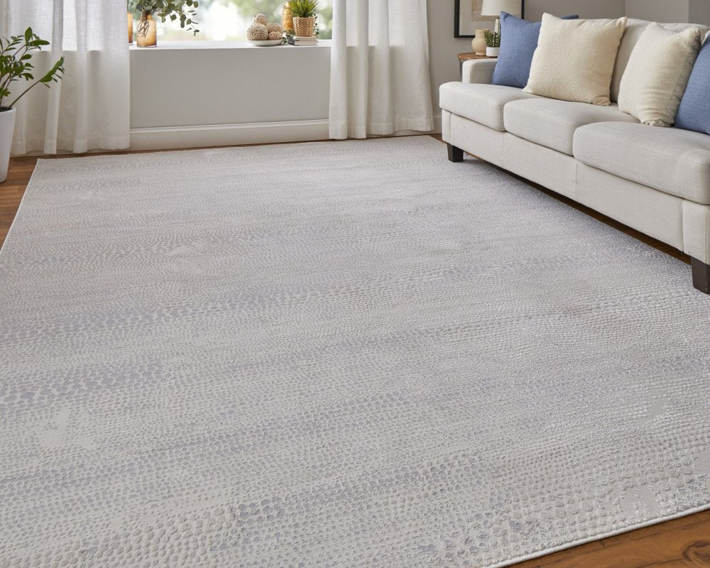 10' X 13' Gray and Ivory Abstract Power Loom Worn Faded Area Rug