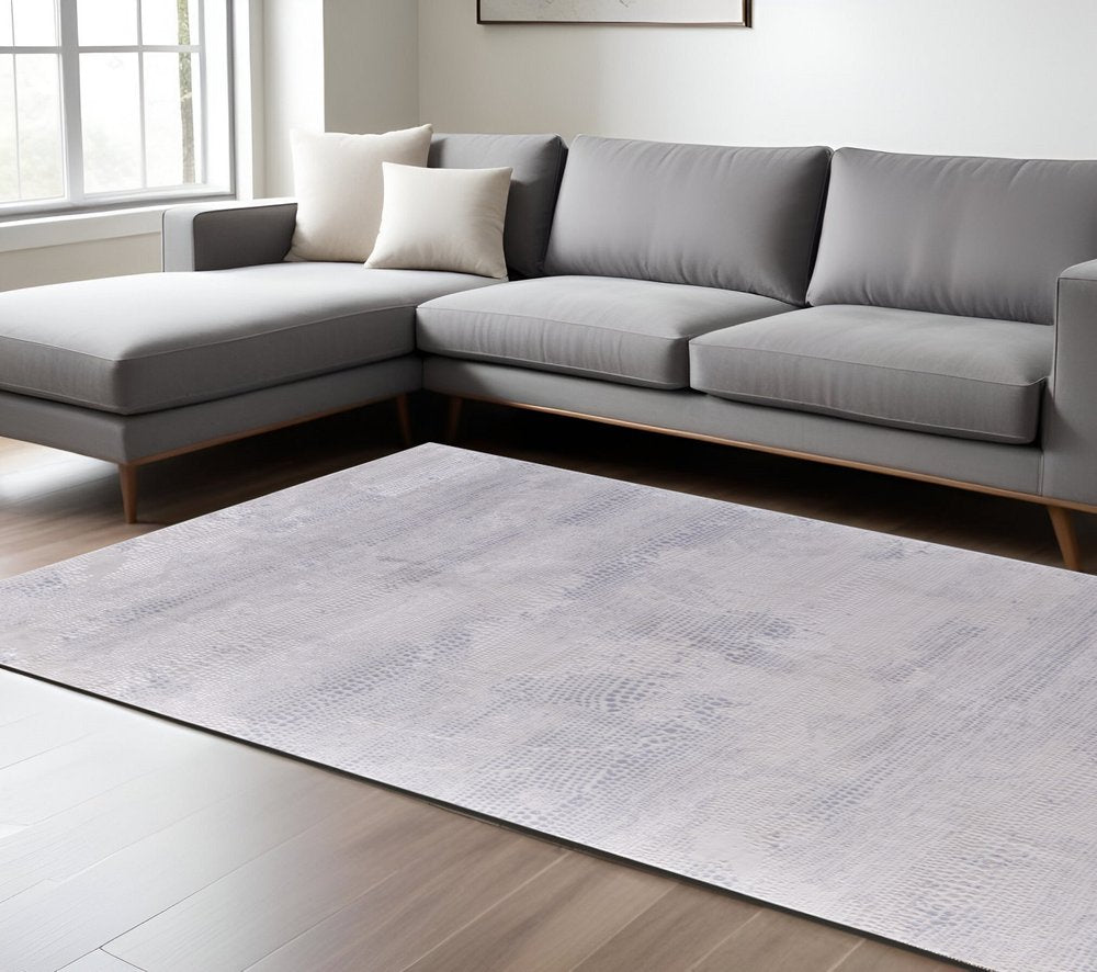10' X 13' Gray and Ivory Abstract Power Loom Worn Faded Area Rug