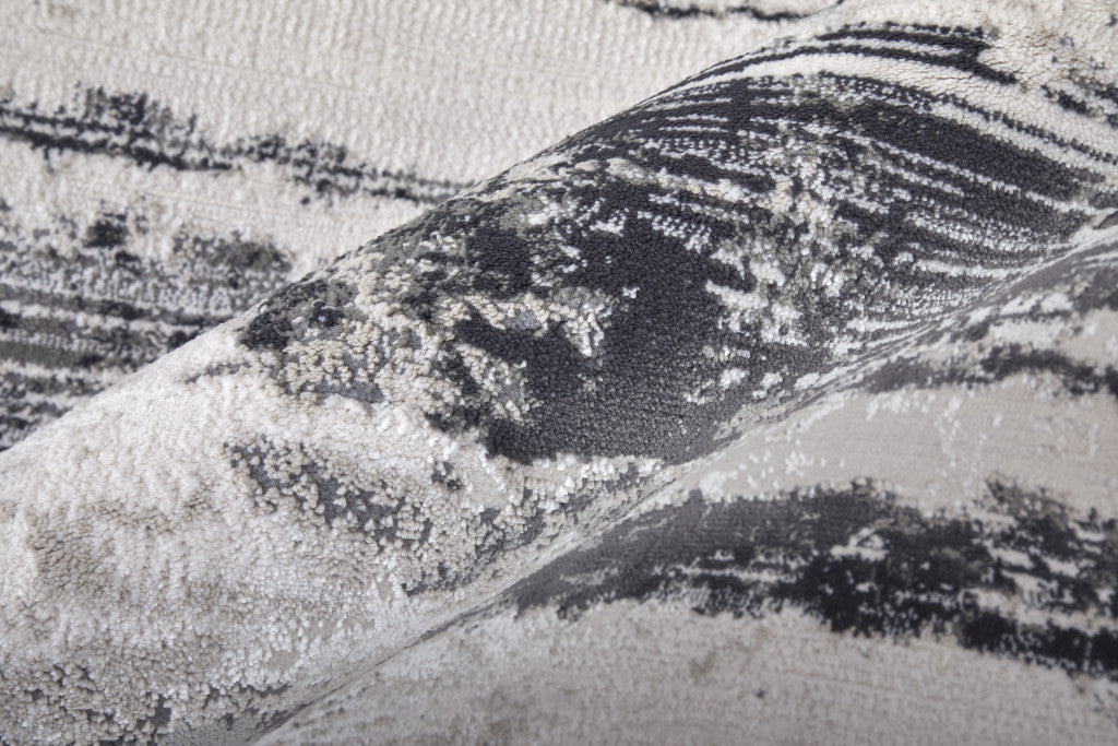 10' X 13' Gray Ivory and Taupe Abstract Power Loom Worn Faded Area Rug