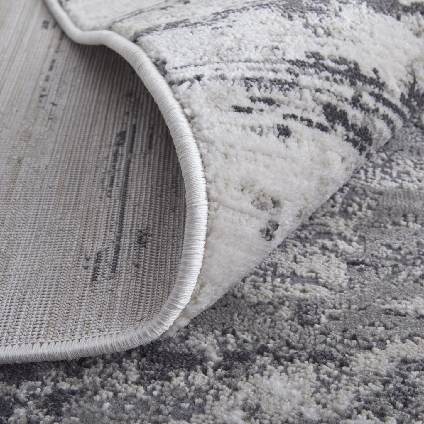 10' X 13' Gray Ivory and Taupe Abstract Power Loom Worn Faded Area Rug