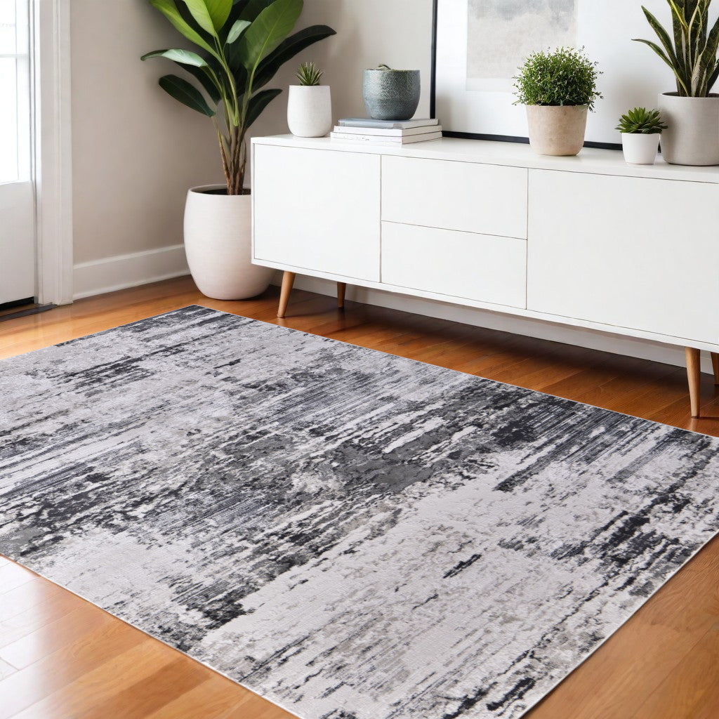 10' X 13' Gray Ivory and Taupe Abstract Power Loom Worn Faded Area Rug