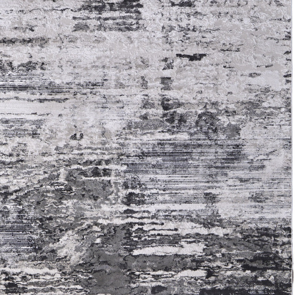 10' X 13' Gray Ivory and Taupe Abstract Power Loom Worn Faded Area Rug