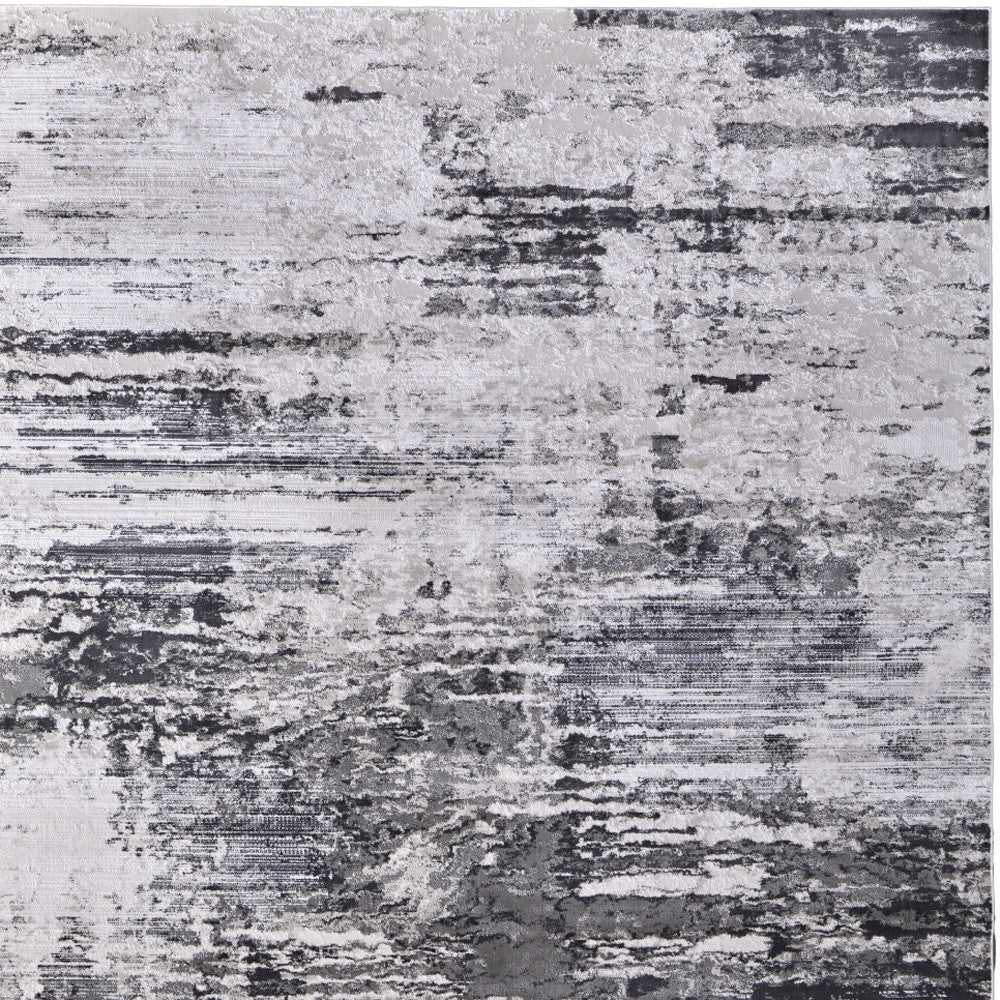 10' X 13' Gray Ivory and Taupe Abstract Power Loom Worn Faded Area Rug