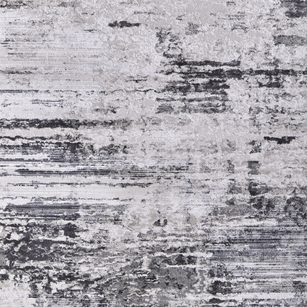 10' X 13' Gray Ivory and Taupe Abstract Power Loom Worn Faded Area Rug