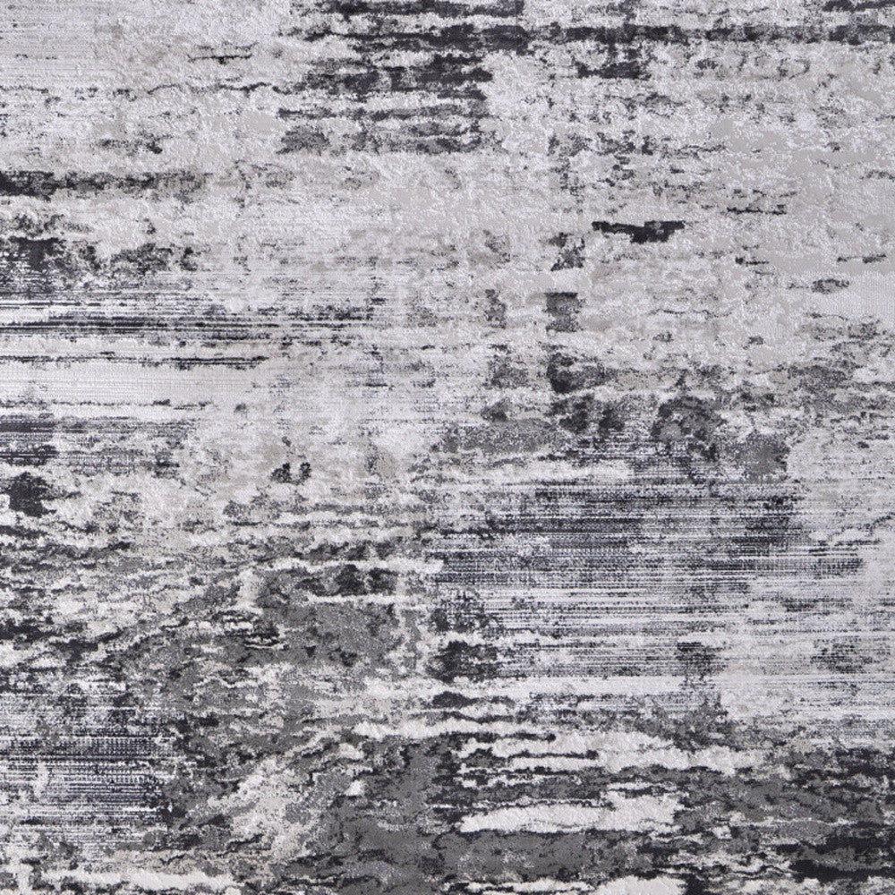 10' X 13' Gray Ivory and Taupe Abstract Power Loom Worn Faded Area Rug