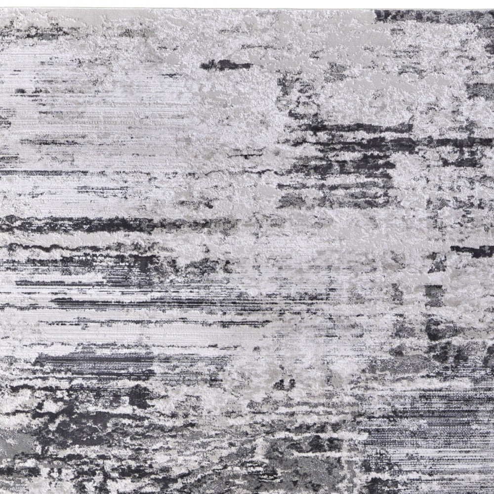 10' X 13' Gray Ivory and Taupe Abstract Power Loom Worn Faded Area Rug