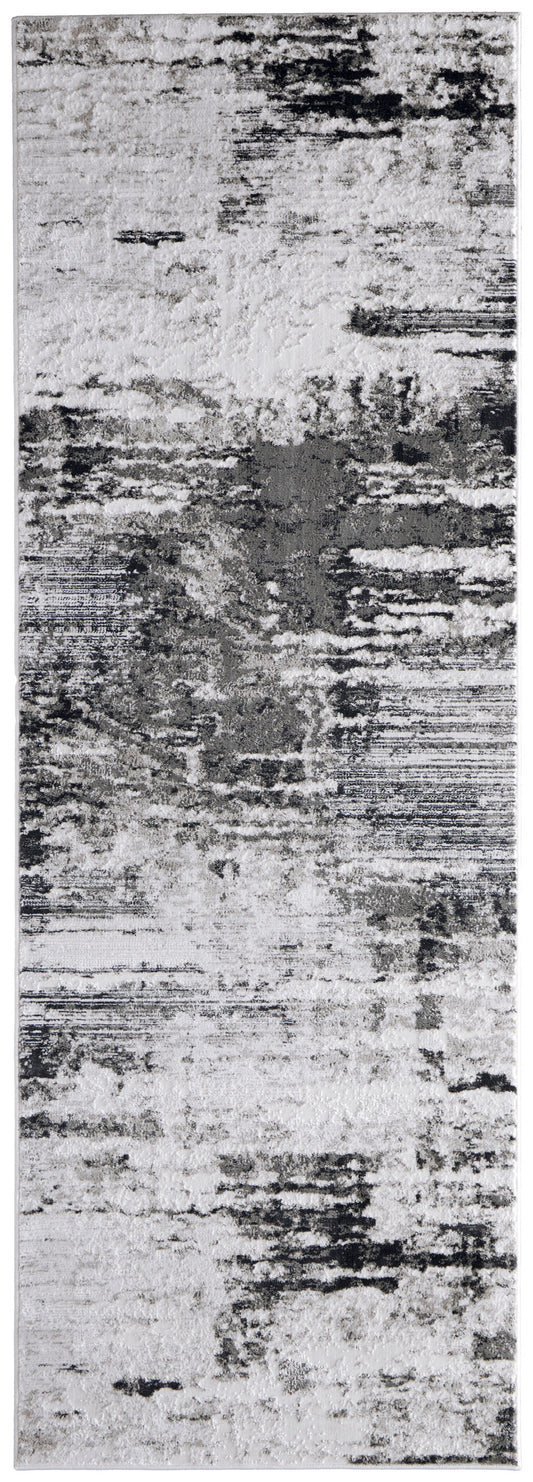 10' X 13' Gray Ivory and Taupe Abstract Power Loom Worn Faded Area Rug