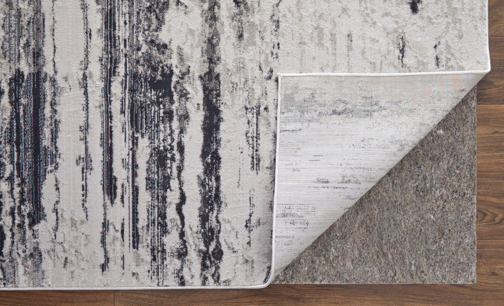 10' X 13' Gray Ivory and Taupe Abstract Power Loom Worn Faded Area Rug