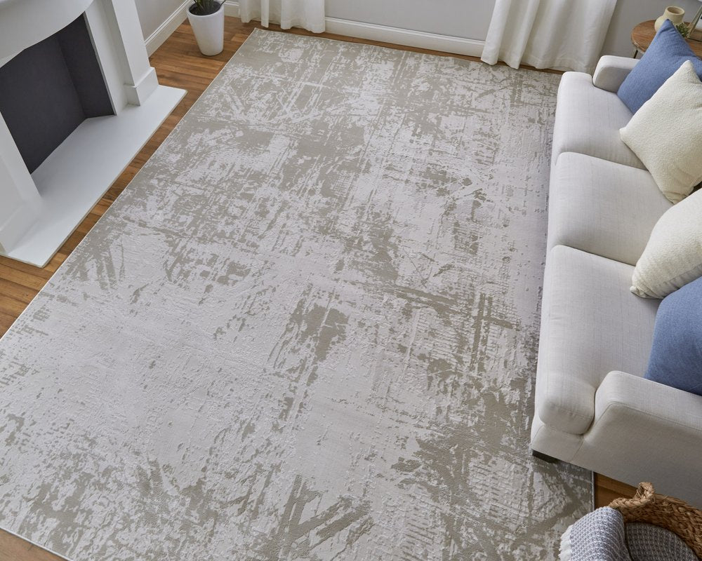 8' X 11' Taupe And Silver Abstract Distressed Area Rug