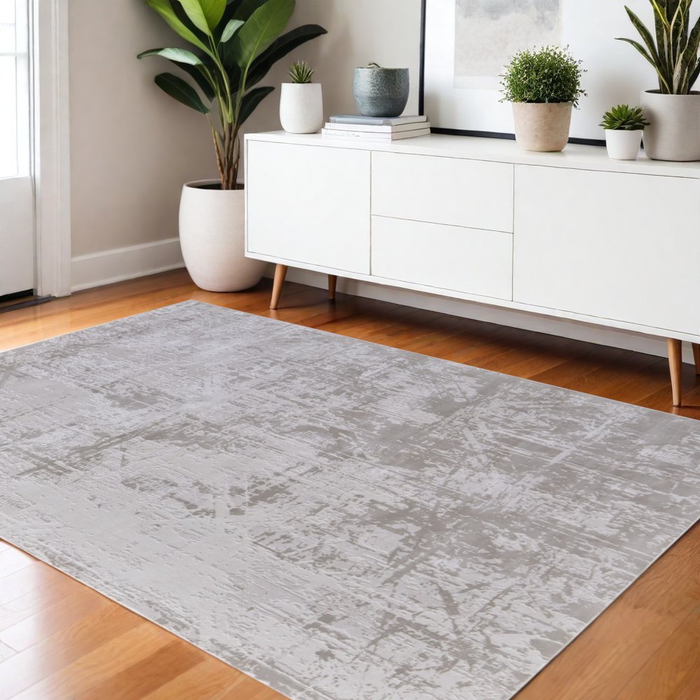 8' X 11' Taupe And Silver Abstract Distressed Area Rug
