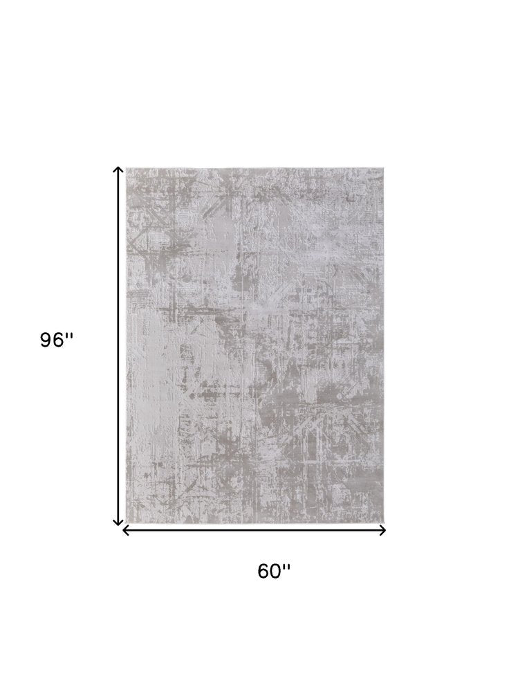 8' X 11' Taupe And Silver Abstract Distressed Area Rug