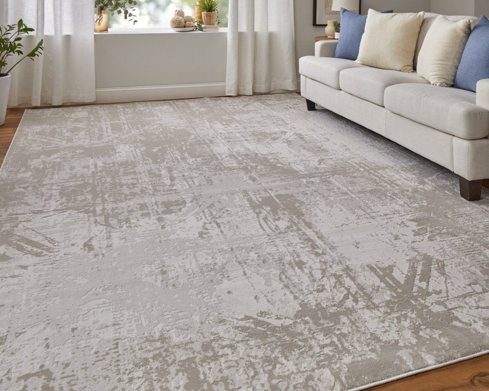 8' X 11' Taupe And Silver Abstract Distressed Area Rug