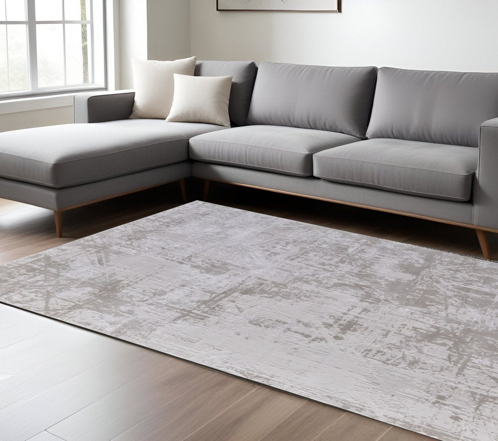 8' X 11' Taupe And Silver Abstract Distressed Area Rug